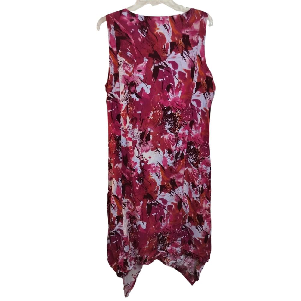 3770) Tiki Palm Red White Sleeveless Tropical Summer Midi Dress Size XL